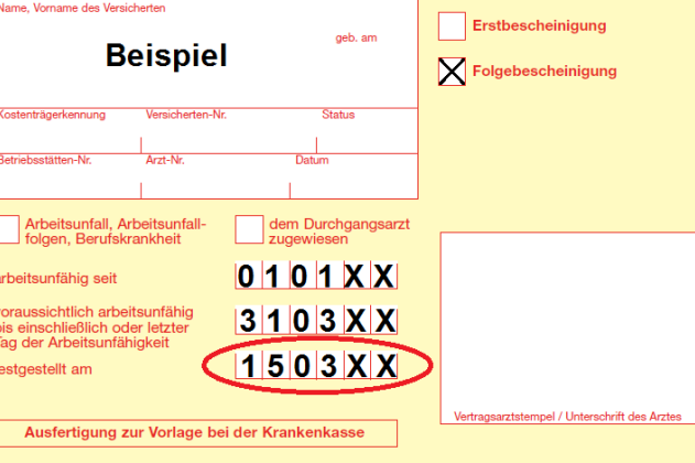 Arbeitsunfähigkeitsbescheinigung - Beispiel 2